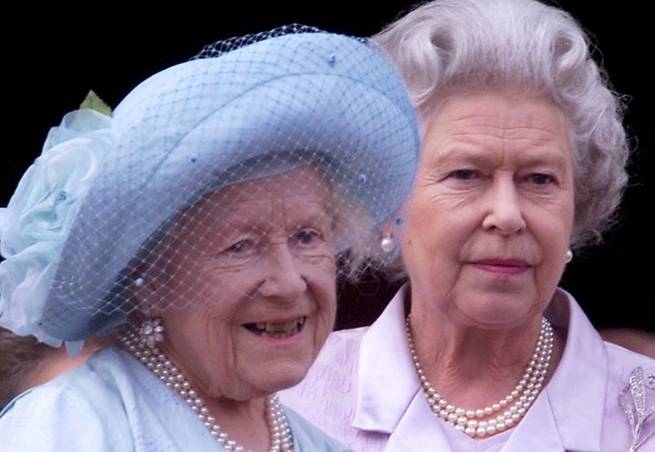 The Queen Mother, left, celebrates her 100th birthday with her daughter, Queen Elizabeth II, in 2000. 