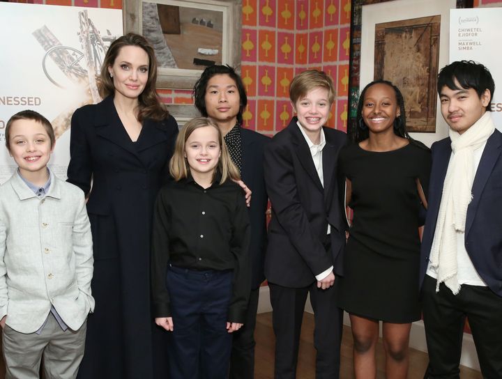Jolie and her six children attend a screening of&nbsp;&ldquo;The Boy Who Harnessed the Wind" in New York City in February.&nb