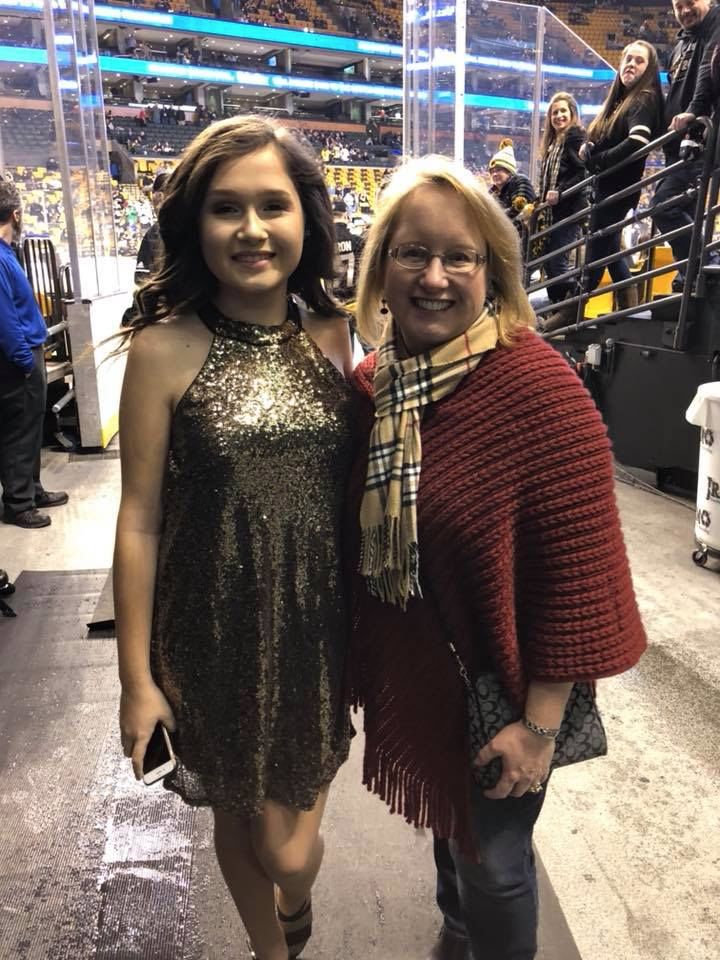 Nicole, with Jeanne, the night she sang the National Anthem at TD Garden in front of 19,00 Boston Bruins fans in February 2018.