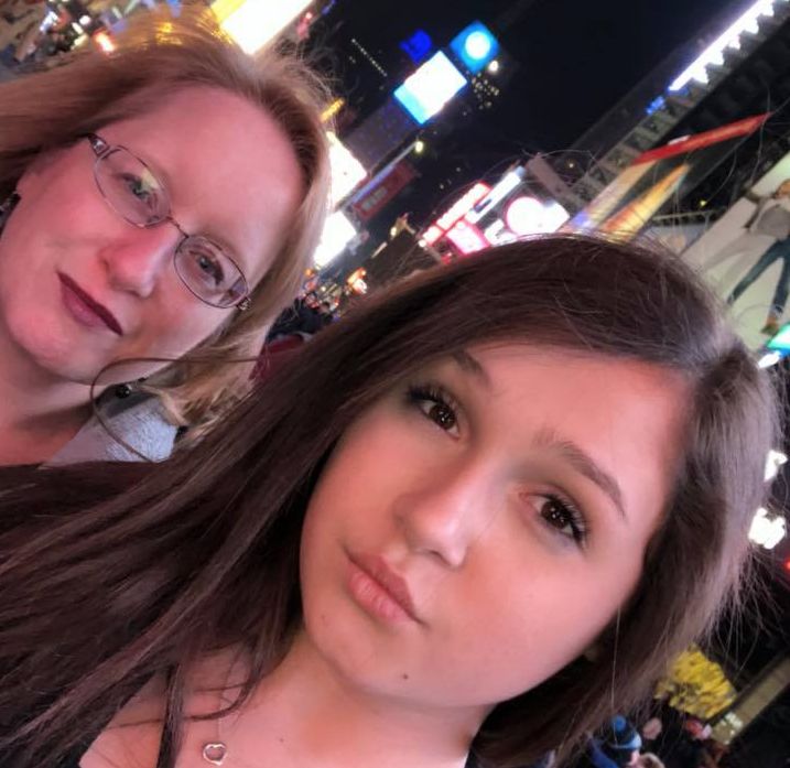 Jeanne and Nicole visiting Times Square in February 2018.