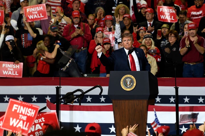 President Trump speaks during a rally in El Paso, Texas, in February. The Trump campaign still owes the city of El Paso more than half a million dollars for costs associated with the event.
