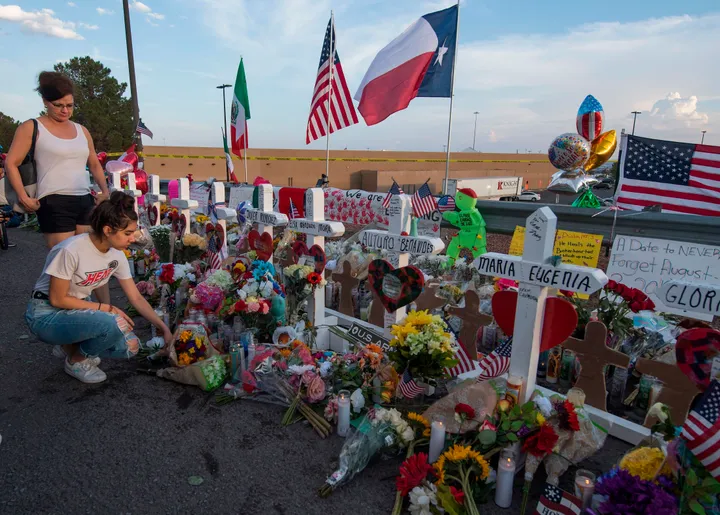 Mourners visit a memorial for the victims of the mass shooting in El Paso, Texas.&nbsp;
