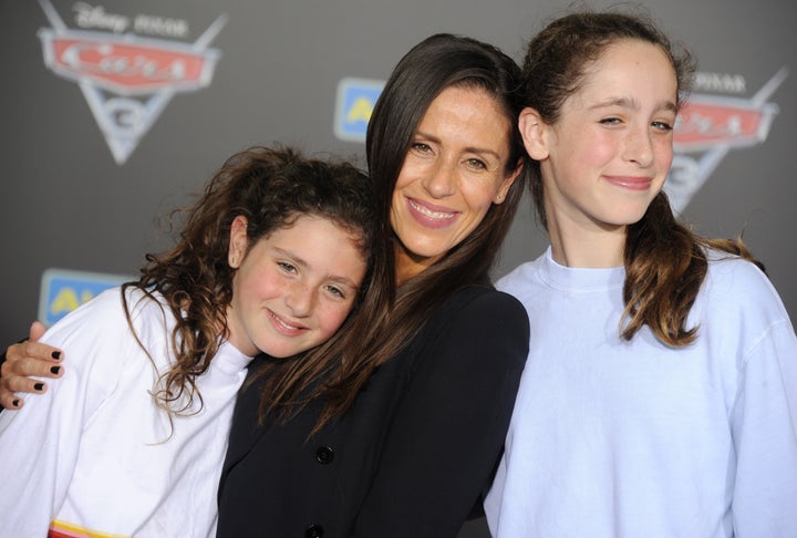 Frye with her daughters, Jagger and Poet, at the premiere of Cars 3 in 2017. 