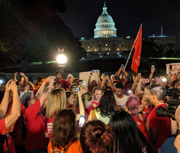 In wake of El Paso shooting, gun control advocates, in Washington for a conference, marched to the White House, then toward the Capitol to urge action on a House-passed background check measure.