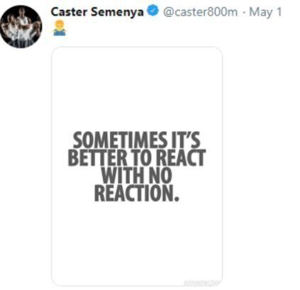 Η απάντηση της Σεμένια στην απόφαση του Αθλητικού Διαιτητικού Δικαστηρίου, μέσω του προσωπικού της λογαριασμού στο Twitter.