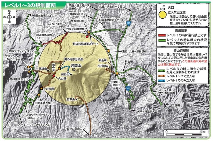 浅間山噴火に伴う規制箇所