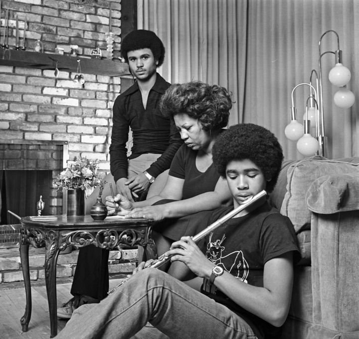 Toni Morrison, at home with her sons Slade and Ford, in December 1978