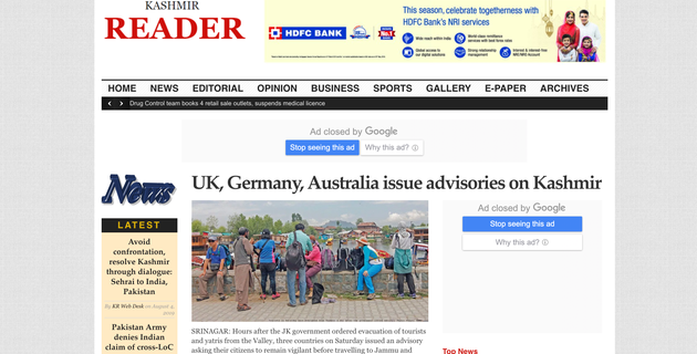 Kashmir's News Outlets Remain Muzzled As Shutdown Enters Day