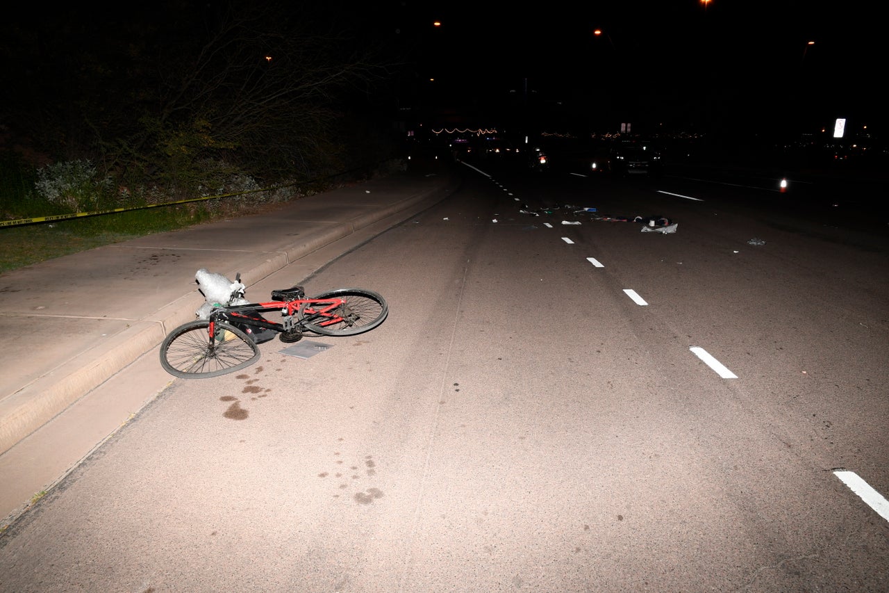 This image provided by the Tempe Police Department shows the scene where an Uber SUV struck and killed Elaine Herzberg in Tempe, Arizona in March 2018.