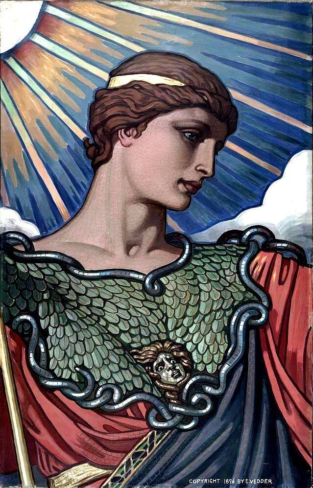 Head of Minerva". Painting of Minerva. Oil on canvas, 125 × 80 cm. Painting was a preparatory study for the mosaic Minerva, which is in the Library of Congress, Jefferson Building, Washington, D.C.