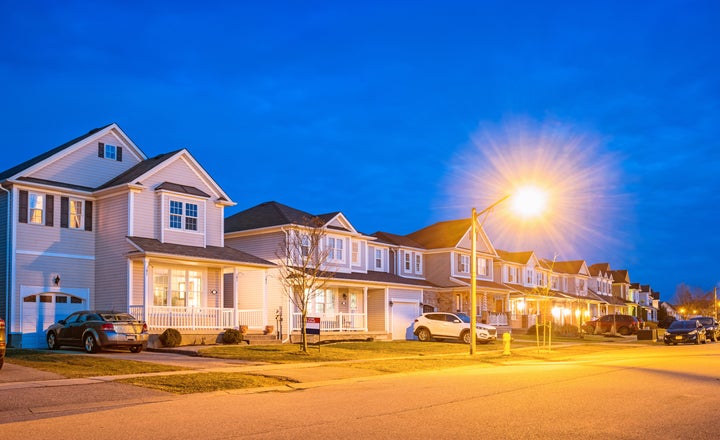 Suburban houses are seen here at twilight in Brantford, Ont.