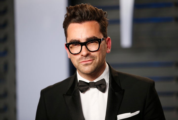 Dan Levy arrives at the 2018 Vanity Fair Oscar party.