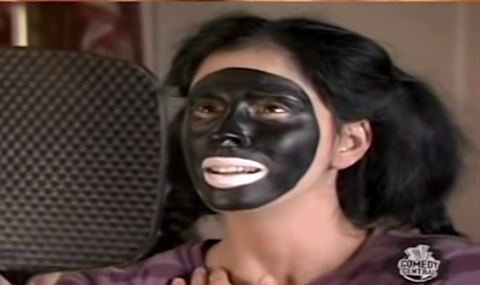 A screenshot of the actress wearing blackface from a 2007 episode of Silverman's Comedy Central show.