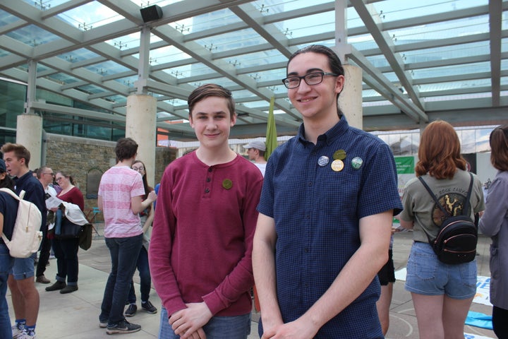 Edmonton Youth For Climate organizers Abram Ilscion and Olivier Adkin-Kaya, pictured before a march and rally on June 28. 