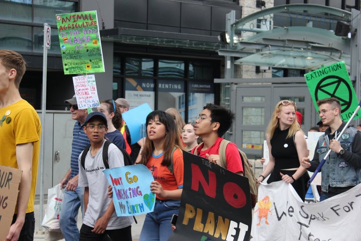 Student activists during a climate march in Edmonton on June 28, 2019.