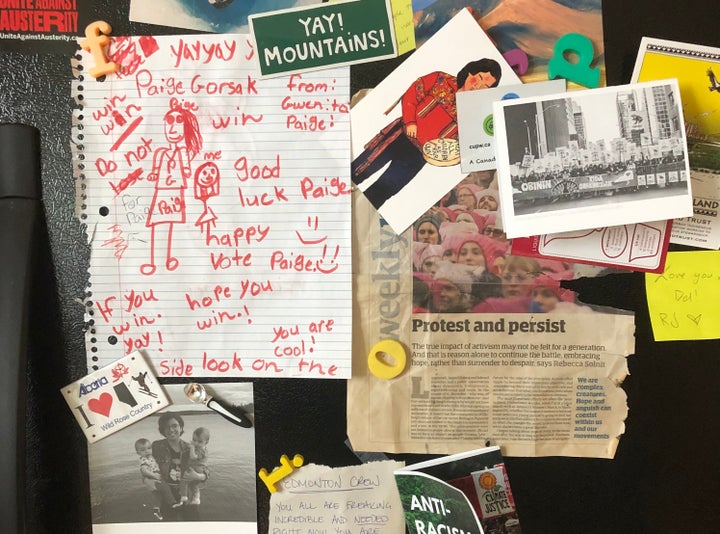 The fridge of the so-called "Climate Justice House" in Edmonton, featuring a Christmas card from former NDP leadership candidate Niki Ashton.