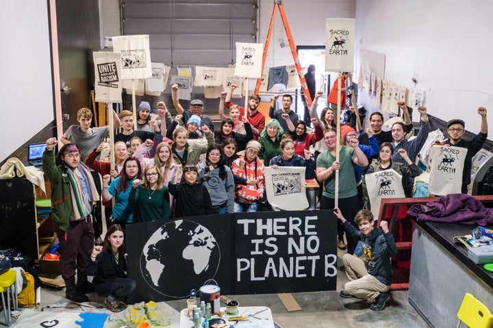 Members of Edmonton Youth For Climate, Beaver Hills Warriors and Climate Justice Edmonton gather for a sign-making meet-up in spring 2019. 