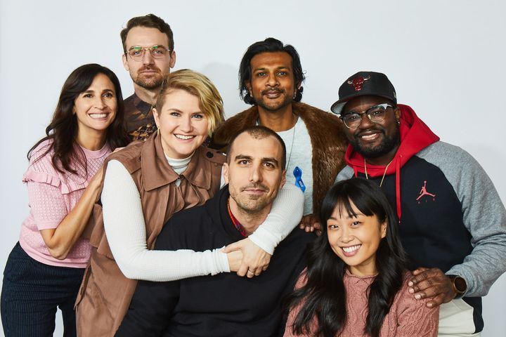 Michaela Watkins, Micah Stock, Jillian Bell, Paul Downs Colaizzo, Utkarsh Ambudkar, Alice Lee and Lil Rel Howery from 'Brittany Runs A Marathon' pose for a portrait in the Pizza Hut Lounge in Park City, Utah on January 27, 2019 in Park City, Utah. (Photo by Aaron Richter/Getty Images for Pizza Hut)