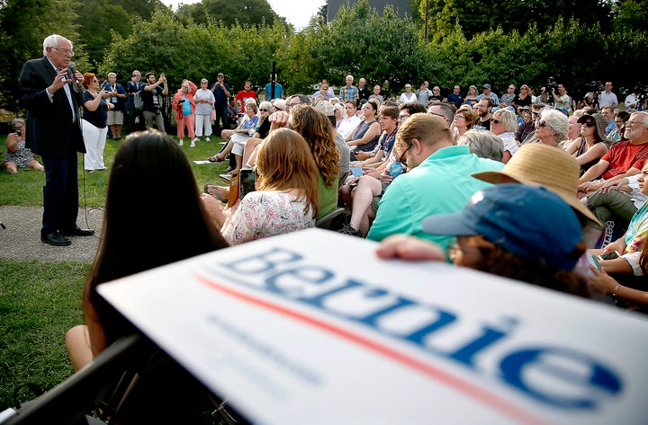 Sen. Bernie Sanders holds a town hall in Wolfeboro, New Hampshire, on Monday.