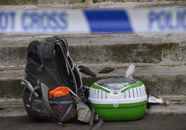 Items behind a police cordon outside St John's Smith Square church in Westminster, after the incident