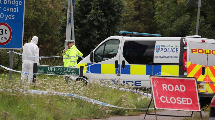 Forensic officers at the scene where PC Andrew Harper was killed 