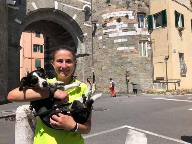 Martina Pastorino and her dog, Kira, traveled from Alessandria, Italy, to Rome to raise awareness about violence against women.