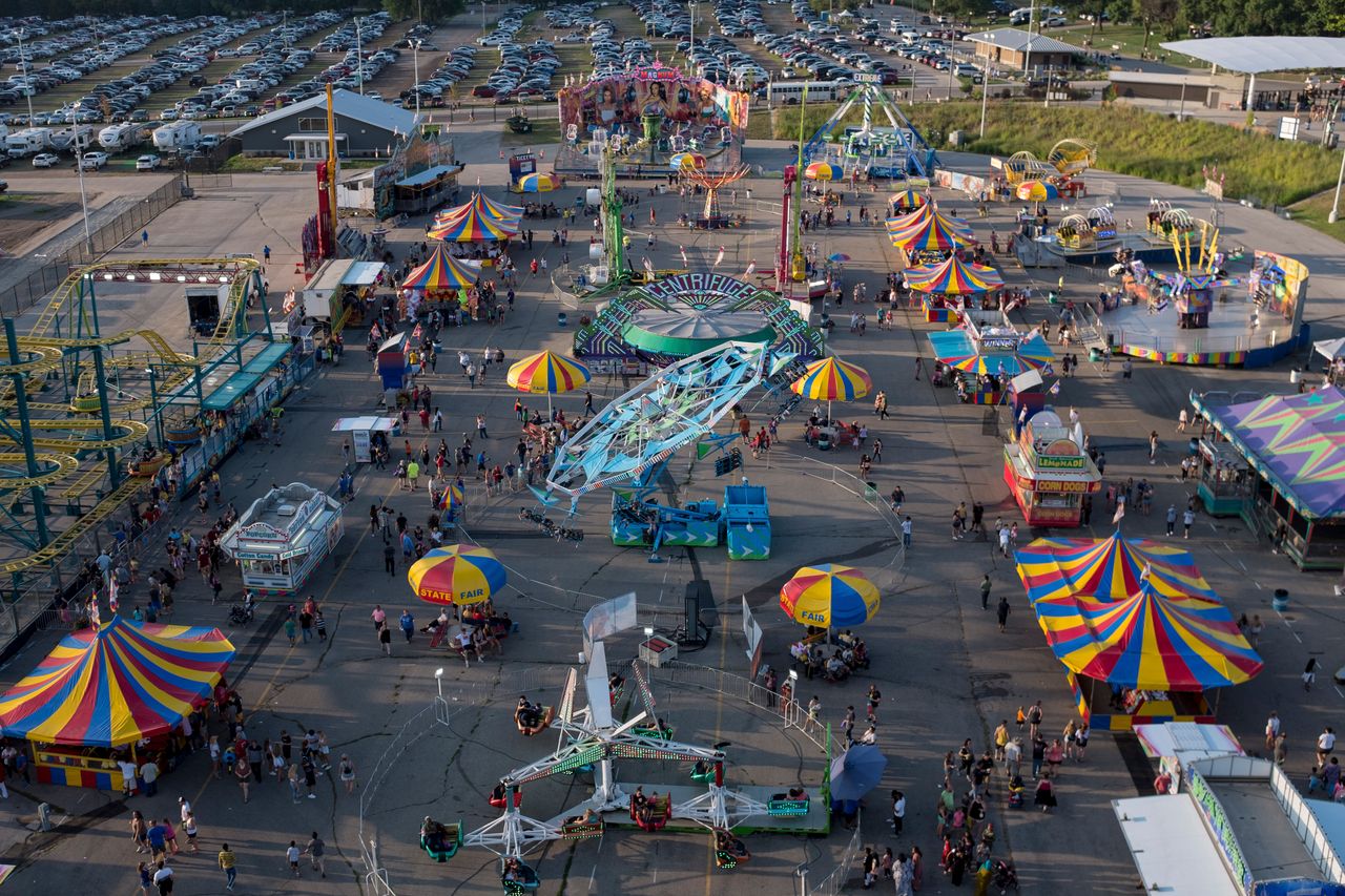 A view of rides and games from the Grand Wheel at the Iowa State Fair on Sunday, Aug. 11, 2019.