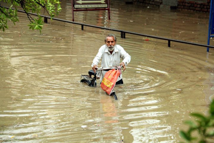 A person got stranded in water in Bathinda district in Punjab