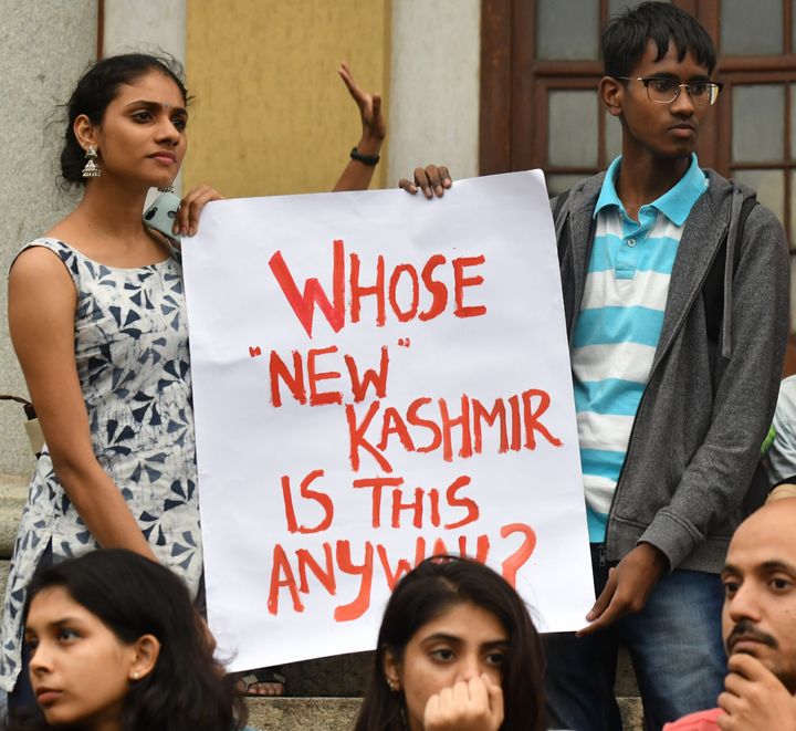 Activists from the Alternative Law Forum and other organisations take part in a protest in Bengaluru against the abrogation of Article 370 in Bangalore.