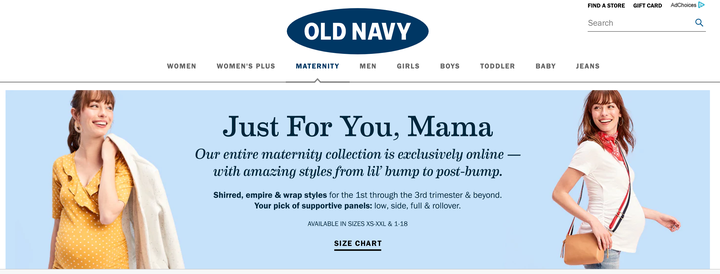 Old Navy's maternity line is only available up to sizes XXL or 18.