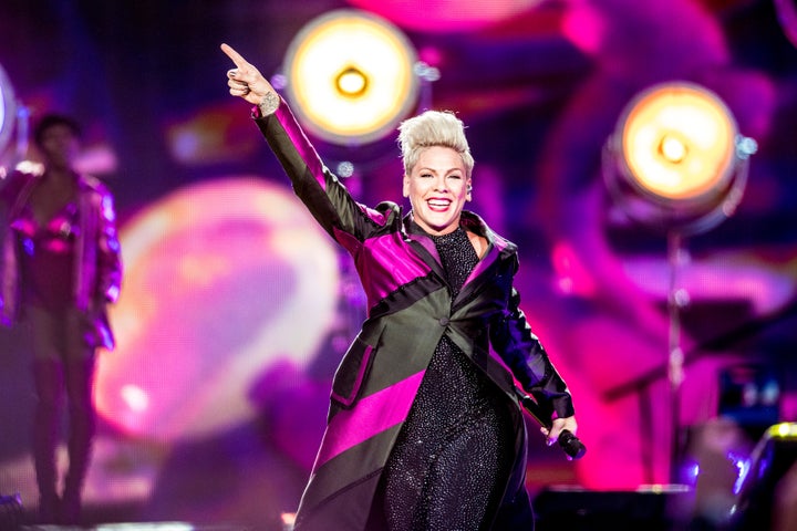 Pink performs during her "Beautiful Trauma World Tour 2019" concert in Horsens, Denmark on Aug. 7. 