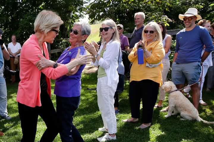 Sen. Elizabeth Warren, D-Mass., greets people at a campaign event last week in Franconia, New Hampshire.