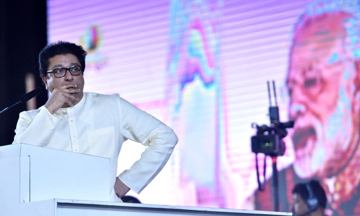 MNS chief Raj Thackeray showing PM Modi's video clip during a rally in the run-up to 2019 Lok Sabha election