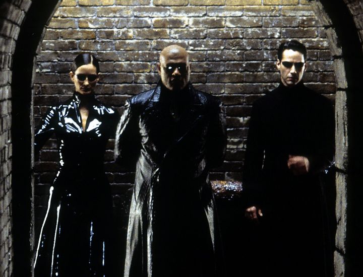 Carrie-Ann Moss, Laurence Fishburne and Keanu Reeves in "The Matrix."