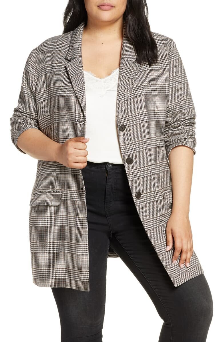 Plus size plaid blazer sale