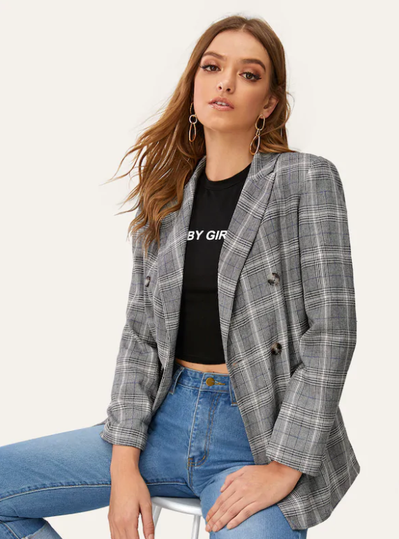 Gray plaid blazer on sale womens