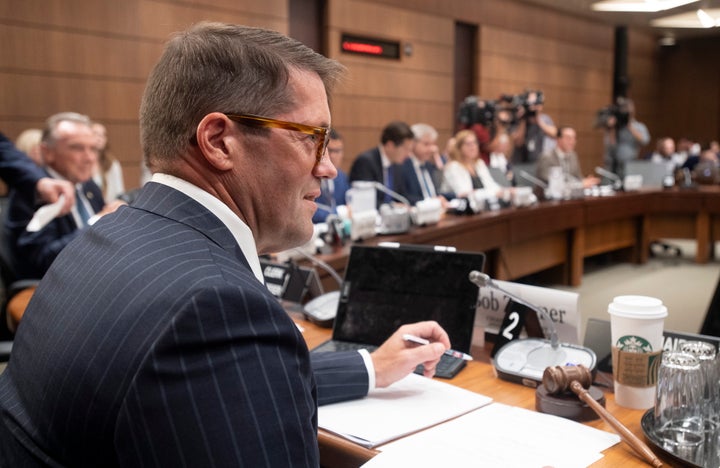 House of Commons on Access to Information, Privacy and Ethics Chair Bob Zimmer waits to begin the committee meeting on Parliament Hill in Ottawa on Aug. 21, 2019.