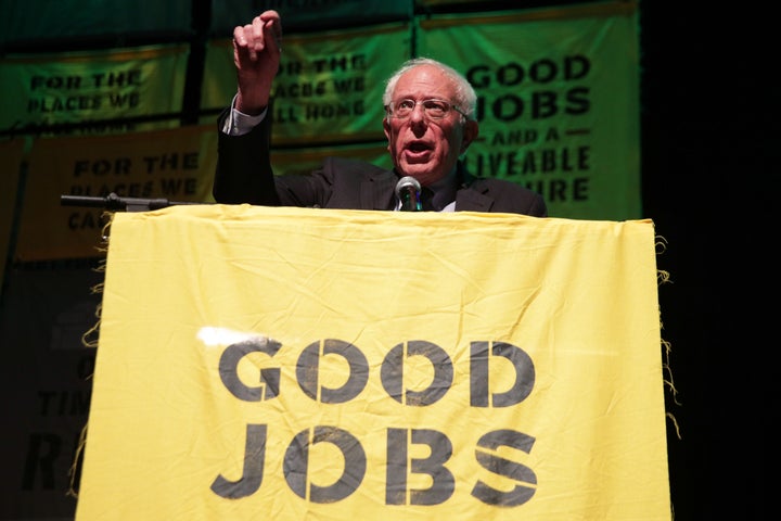 Sen. Bernie Sanders (I-Vt.) spoke at a Green New Deal rally at Howard University in May. 