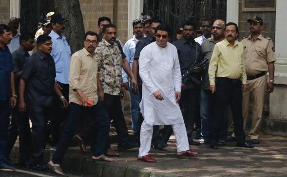 MNS chief Raj Thackeray in front of ED office in Mumbai on Thursday