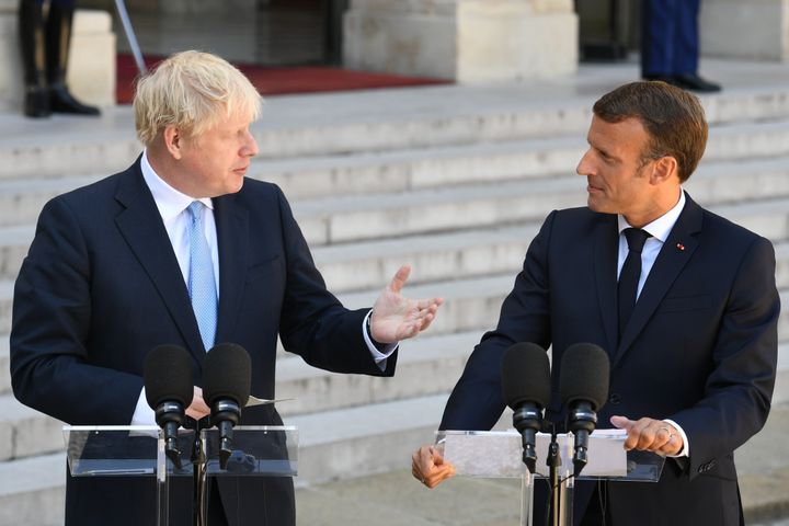 Prime Minister Boris Johnson with French President Emmanuel Macron at the Elysee Palace in Paris ahead of talks to try to break the Brexit deadlock.
