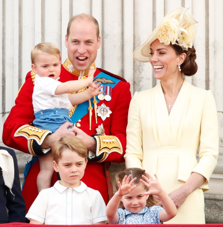 The family watch a flypast from the balcony of Buckingham Palace during Trooping the Colour, the Queen's annual birthday parade, on June 8 in London.