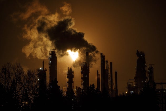 Smoke fromÂ the Imperial Oil refinery in Edmonton fills the sky in December