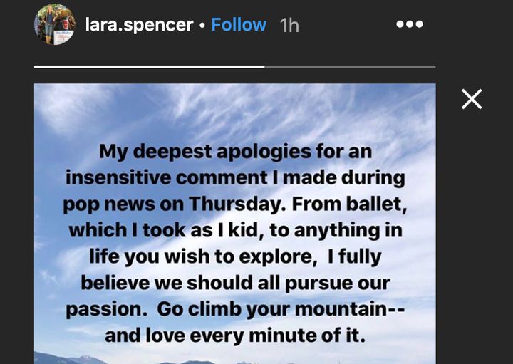 Spencer's apology, which was posted to her Instagram story on Friday.&nbsp;