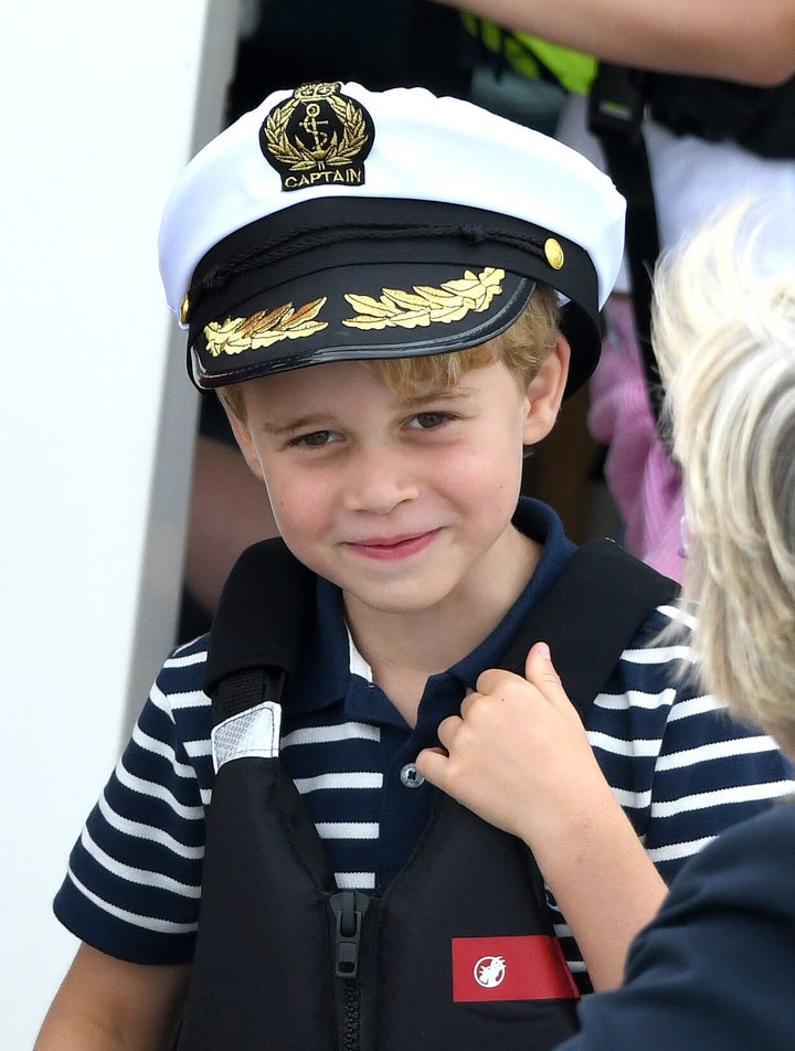 Prince George watches the inaugural King’s Cup regatta hosted by the Duke and Duchess of Cambridge on Aug. 8 in Cowes, England.