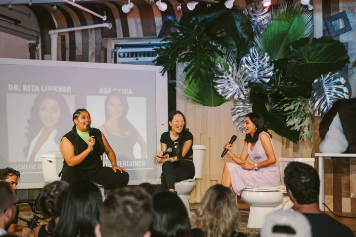 Asa Akira, an adult performer, and cosmetic surgeon Rita Linkner at a workshop called "The Obsession With The Ass."