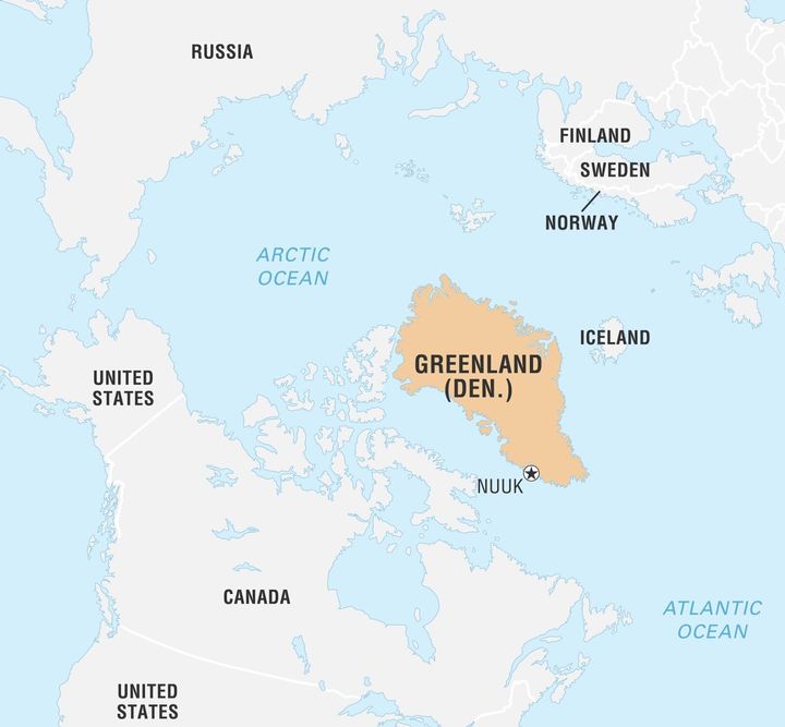 北米大陸から見たグリーンランドの位置