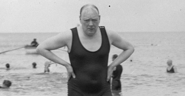 Winston Churchill, who loved sea swimming, pictured in Deauville, France.