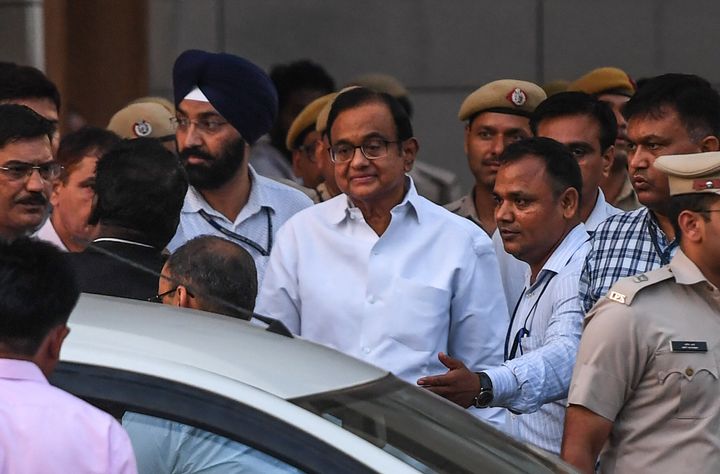 Ex-finance minister P Chidambaram leaves a court in New Delhi on August 22, 2019. 