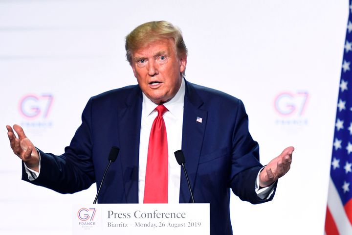 President Donald Trump appears at a press conference in Biarritz, France, on Aug. 26, 2019.