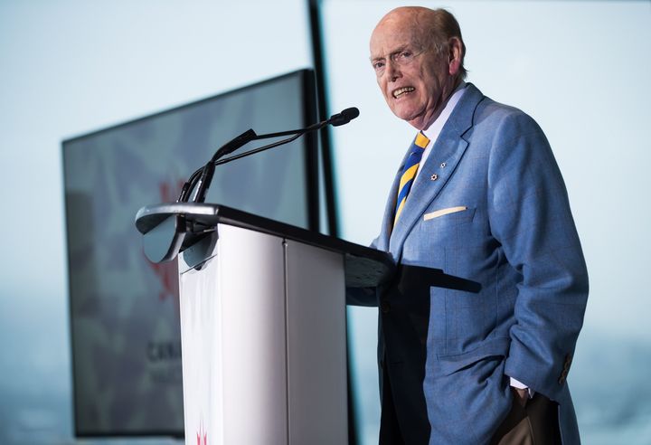 Businessman and philanthropist Jim Pattison speaks during a Canada's Walk of Fame ceremony honouring him, in Vancouver, on Friday February 15, 2019.